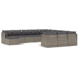12 Piece Garden Lounge Set with Cushions Grey Poly Rattan