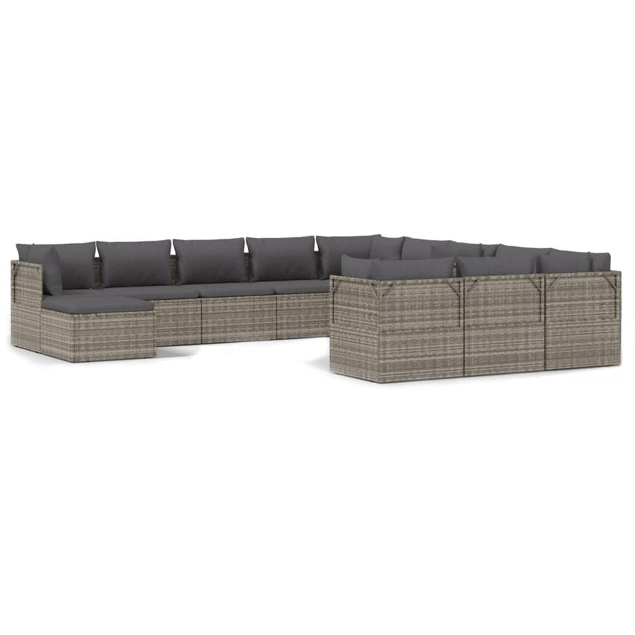 12 Piece Garden Lounge Set with Cushions Grey Poly Rattan