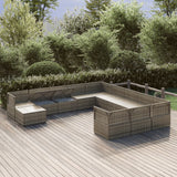 12 Piece Garden Lounge Set with Cushions Grey Poly Rattan