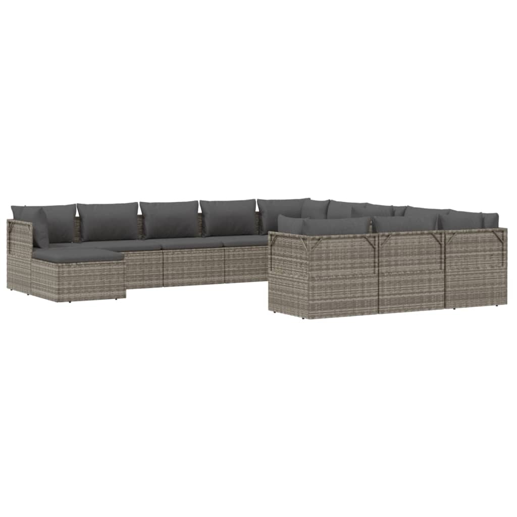 12 Piece Garden Lounge Set with Cushions Grey Poly Rattan