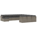 12 Piece Garden Lounge Set with Cushions Grey Poly Rattan