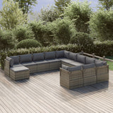 12 Piece Garden Lounge Set with Cushions Grey Poly Rattan
