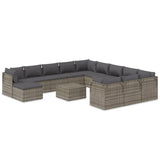 13 Piece Garden Lounge Set with Cushions Grey Poly Rattan - Front View