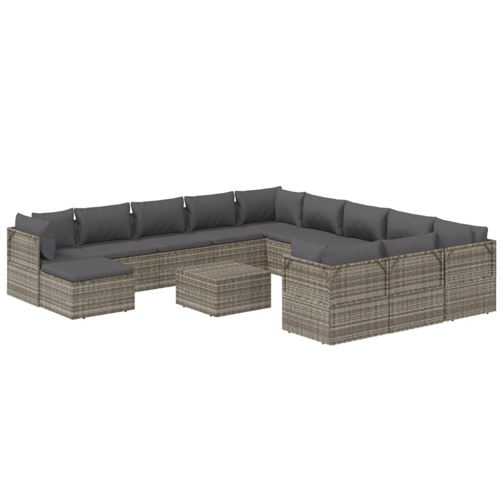 13 Piece Garden Lounge Set with Cushions Grey Poly Rattan