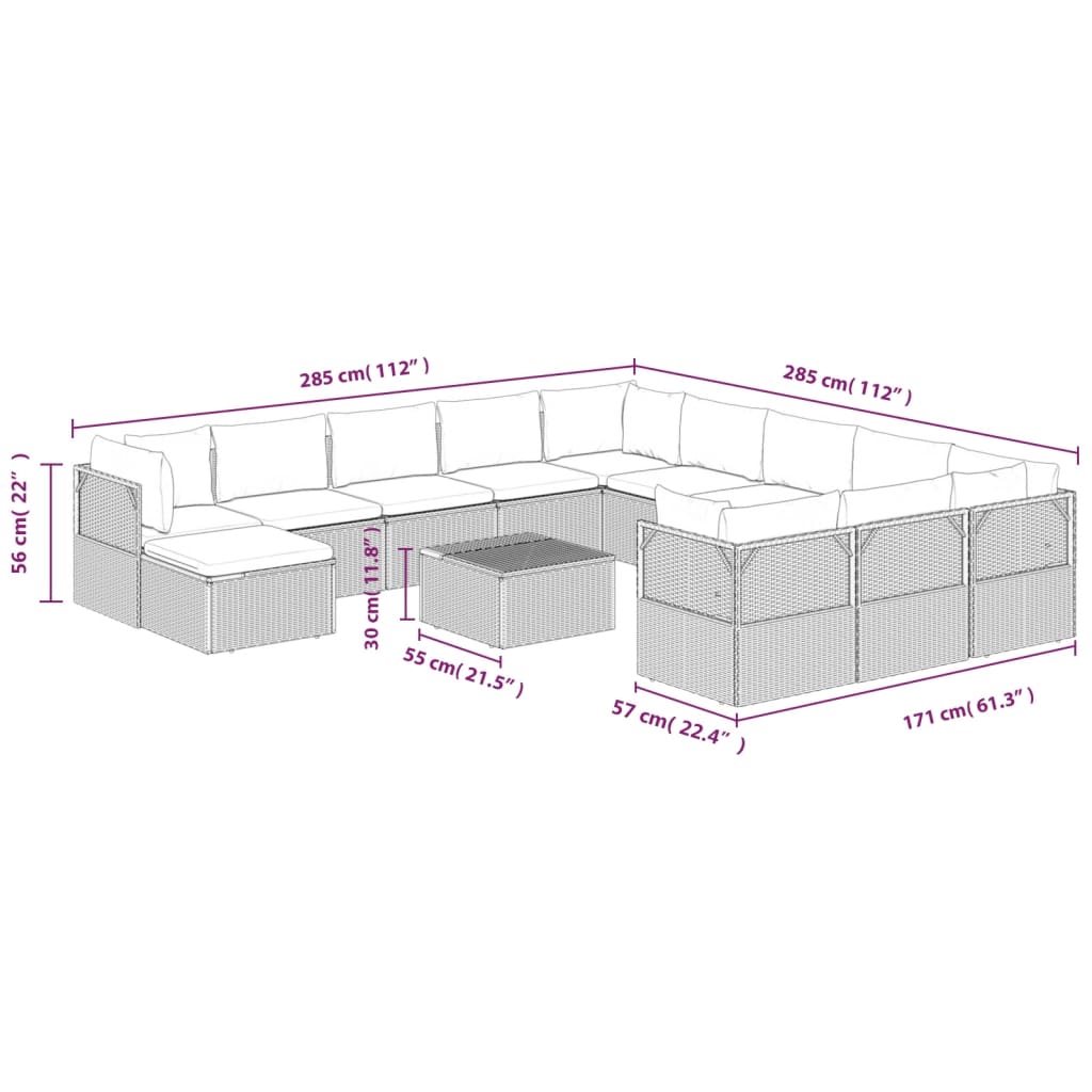 13 Piece Garden Lounge Set with Cushions Grey Poly Rattan