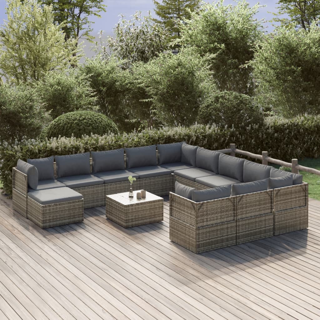 13 Piece Garden Lounge Set with Cushions Grey Poly Rattan