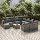 13 Piece Garden Lounge Set with Cushions Grey Poly Rattan