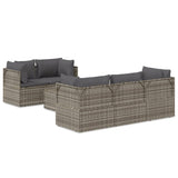6 Piece Garden Lounge Set with Cushions Grey Poly Rattan - Front View