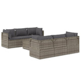 7 Piece Garden Lounge Set with Cushions Grey Poly Rattan - Front View
