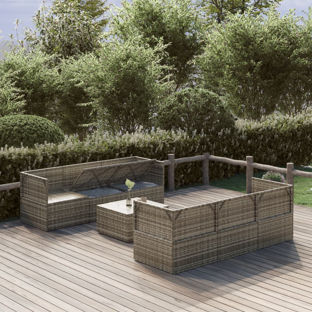 7 Piece Garden Lounge Set with Cushions Grey Poly Rattan
