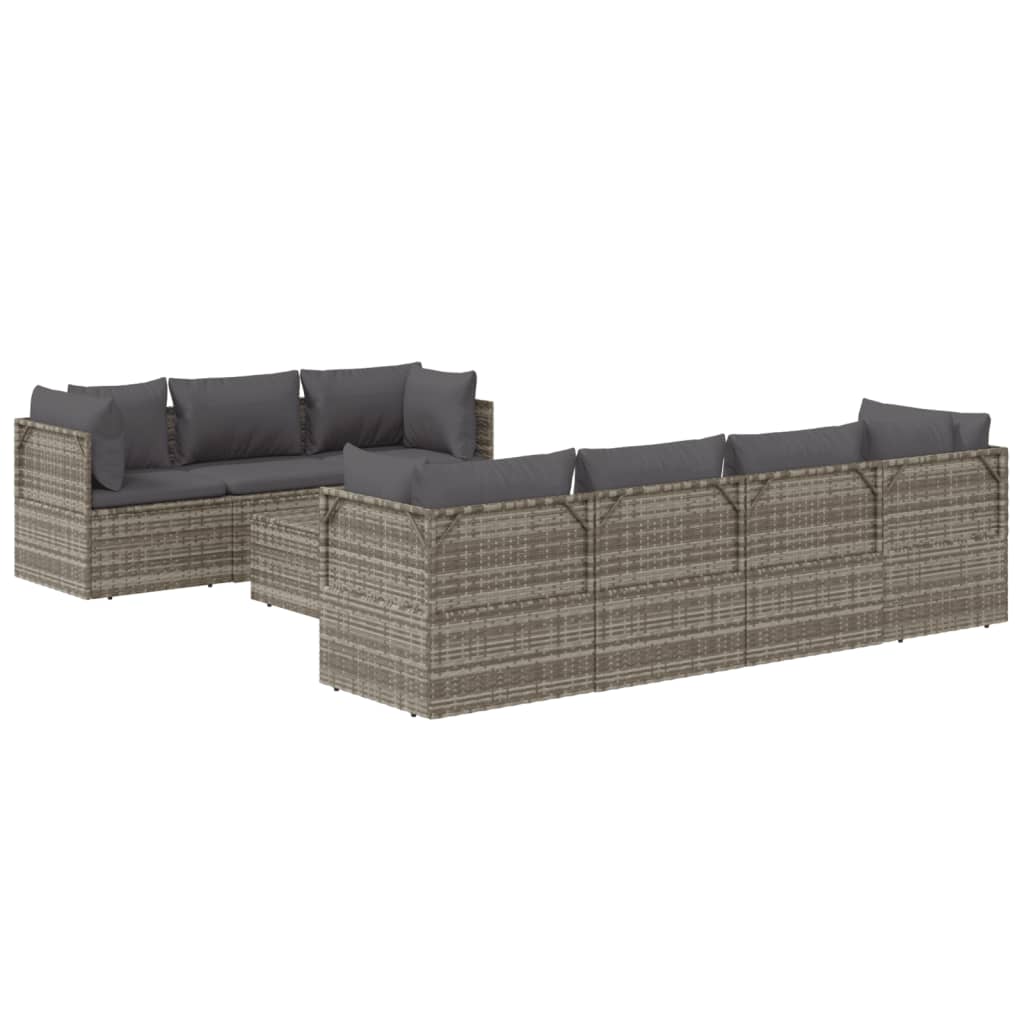 8 Piece Garden Lounge Set with Cushions Grey Poly Rattan