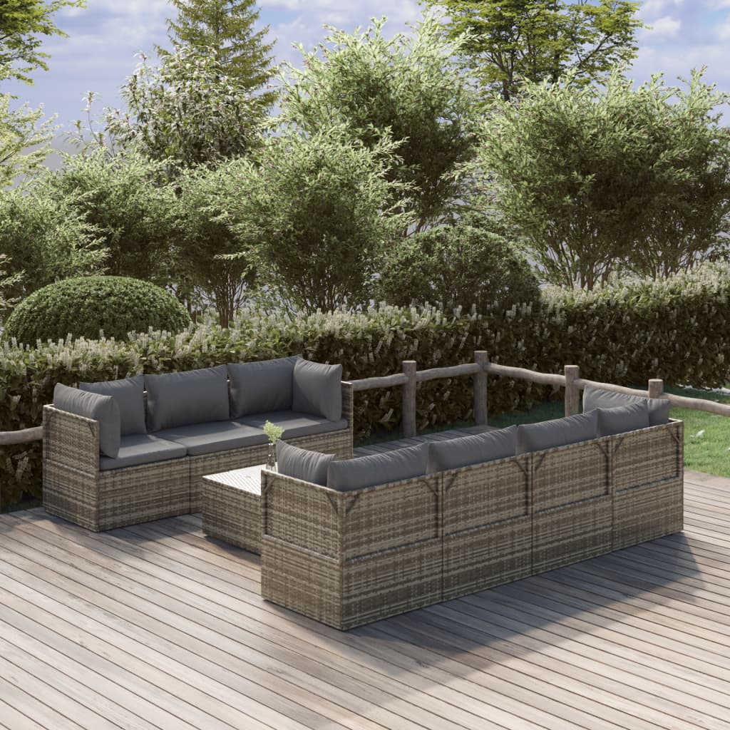 8 Piece Garden Lounge Set with Cushions Grey Poly Rattan