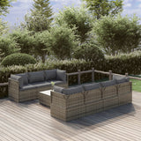 8 Piece Garden Lounge Set with Cushions Grey Poly Rattan