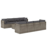 9 Piece Garden Lounge Set with Cushions Grey Poly Rattan - Front View