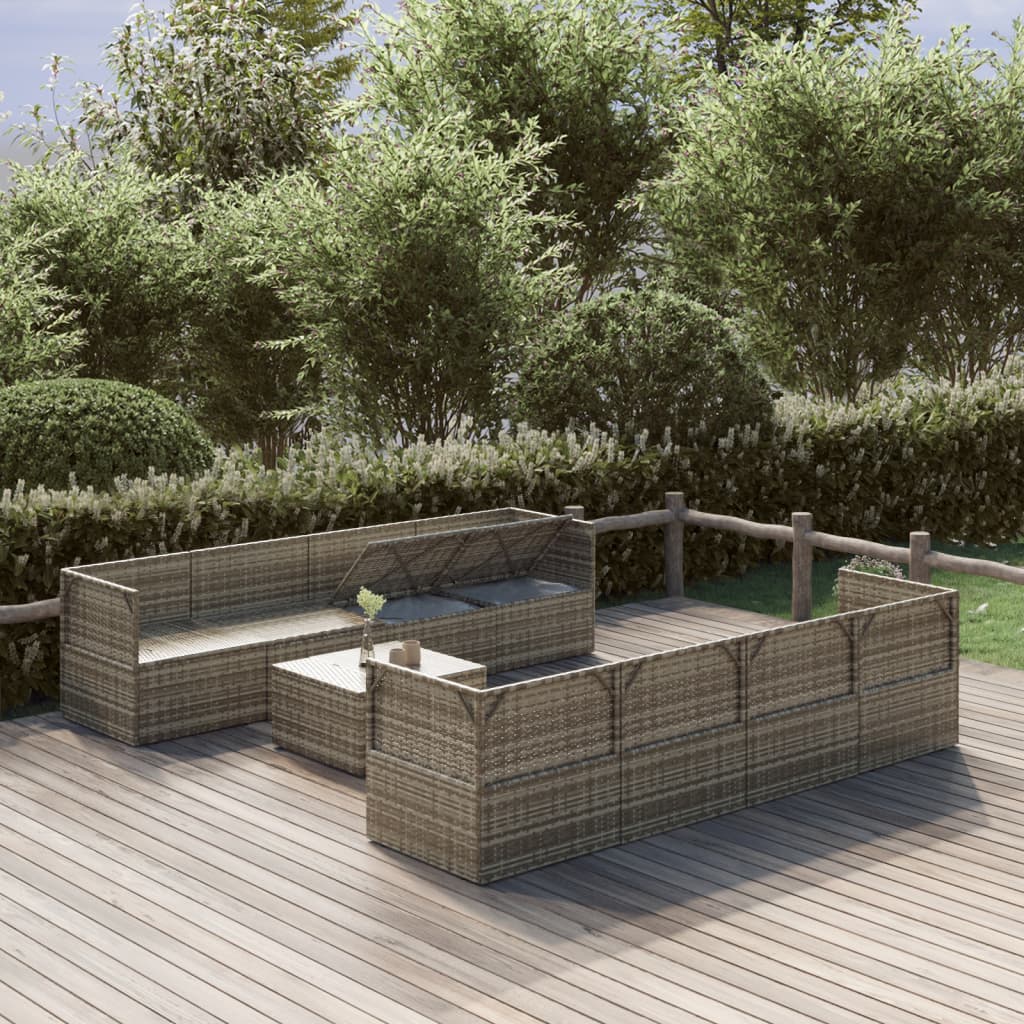 9 Piece Garden Lounge Set with Cushions Grey Poly Rattan