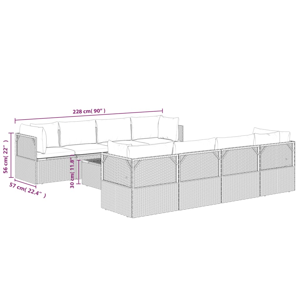 9 Piece Garden Lounge Set with Cushions Grey Poly Rattan