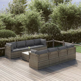 9 Piece Garden Lounge Set with Cushions Grey Poly Rattan