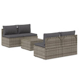5 Piece Garden Lounge Set with Cushions Grey Poly Rattan - Front View