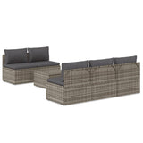 6 Piece Garden Lounge Set with Cushions Grey Poly Rattan - Front View