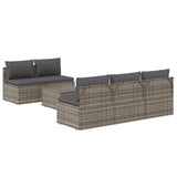 6 Piece Garden Lounge Set with Cushions Grey Poly Rattan