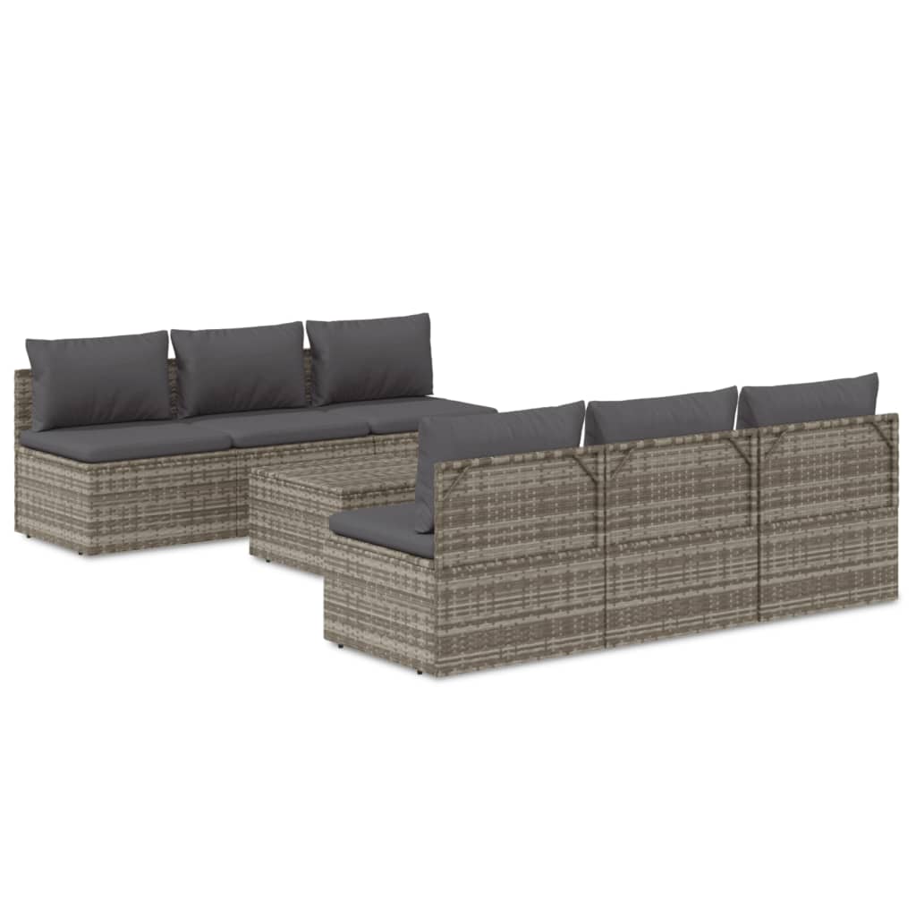 7 Piece Garden Lounge Set with Cushions Grey Poly Rattan