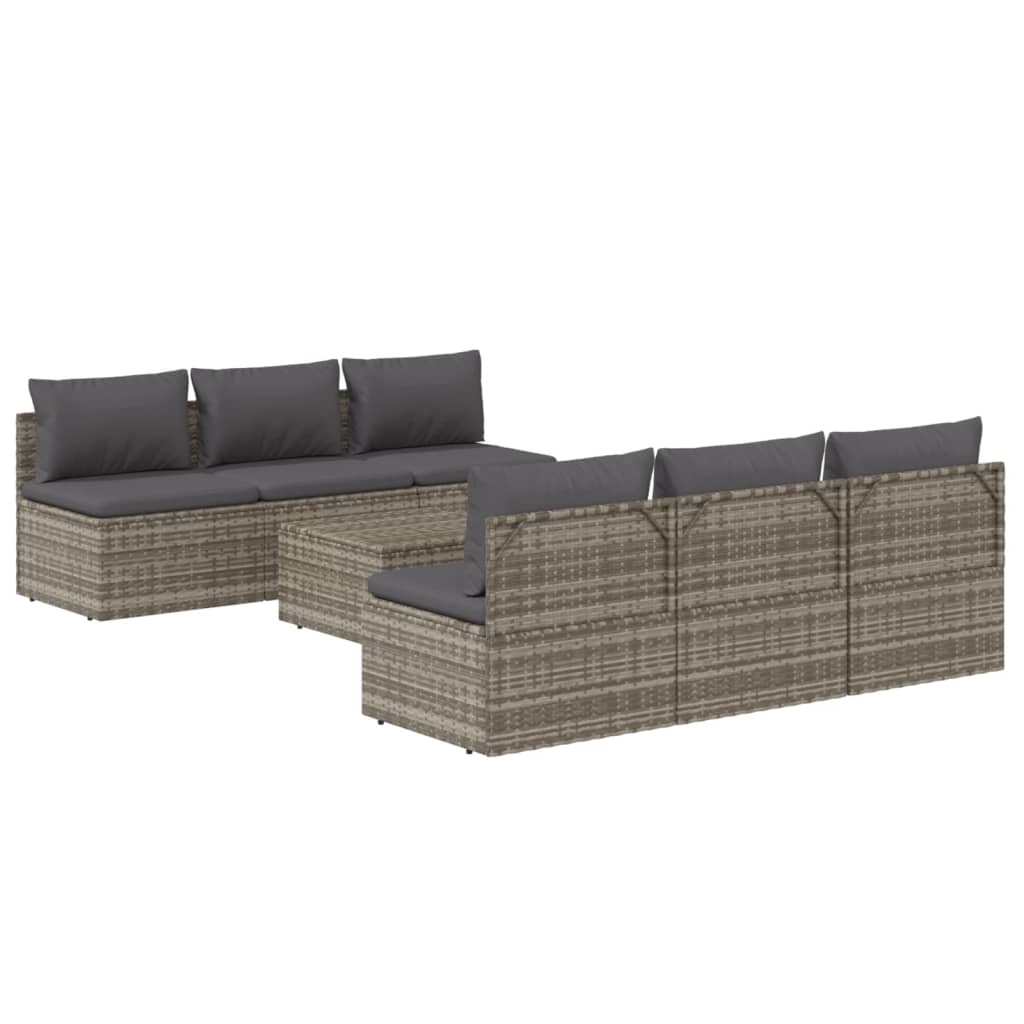 7 Piece Garden Lounge Set with Cushions Grey Poly Rattan