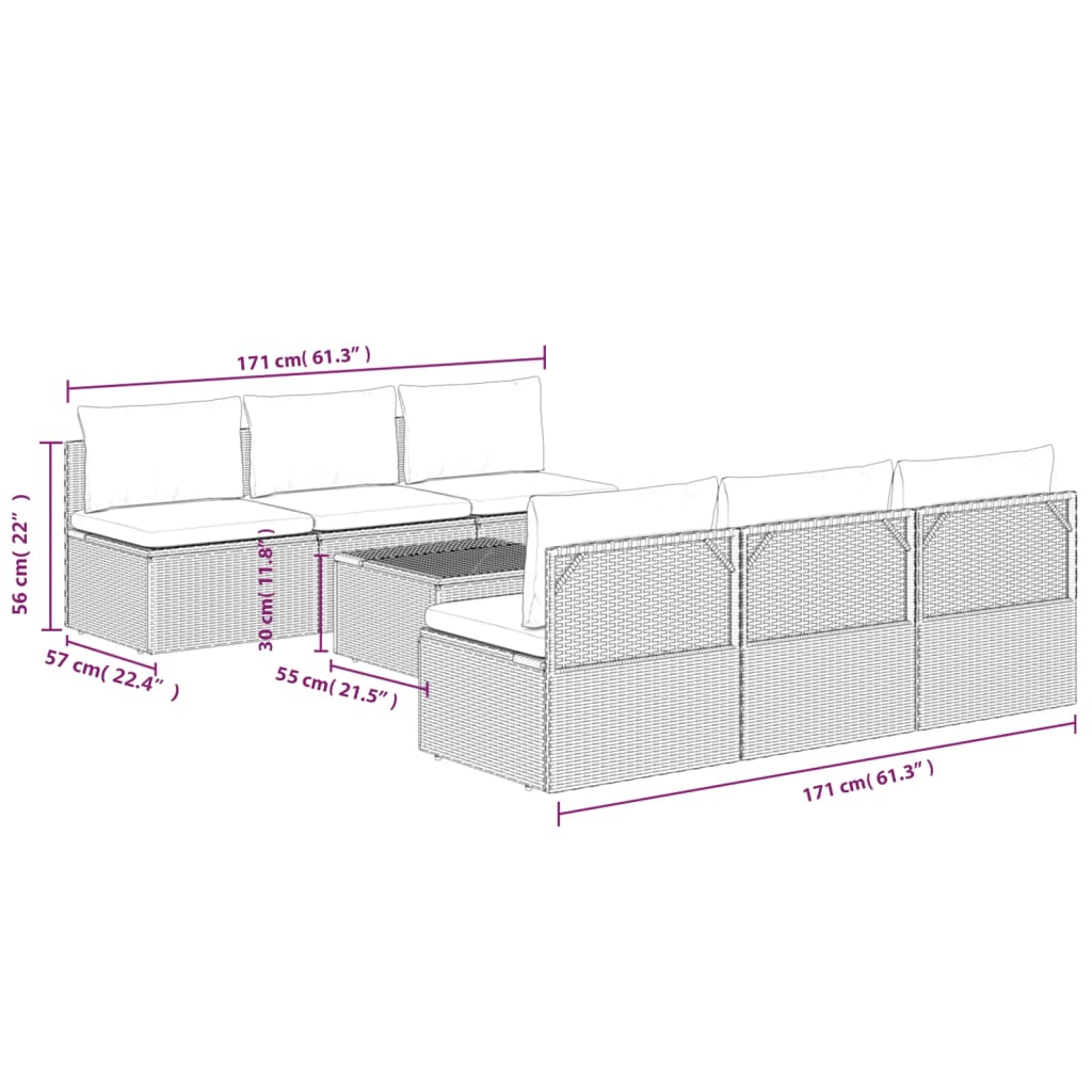 7 Piece Garden Lounge Set with Cushions Grey Poly Rattan
