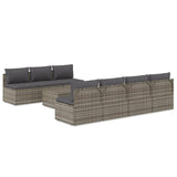 8 Piece Garden Lounge Set with Cushions Grey Poly Rattan - Front View