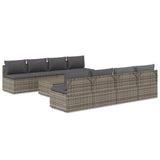 9 Piece Garden Lounge Set with Cushions Grey Poly Rattan