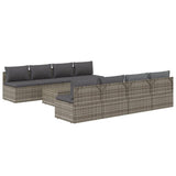 9 Piece Garden Lounge Set with Cushions Grey Poly Rattan
