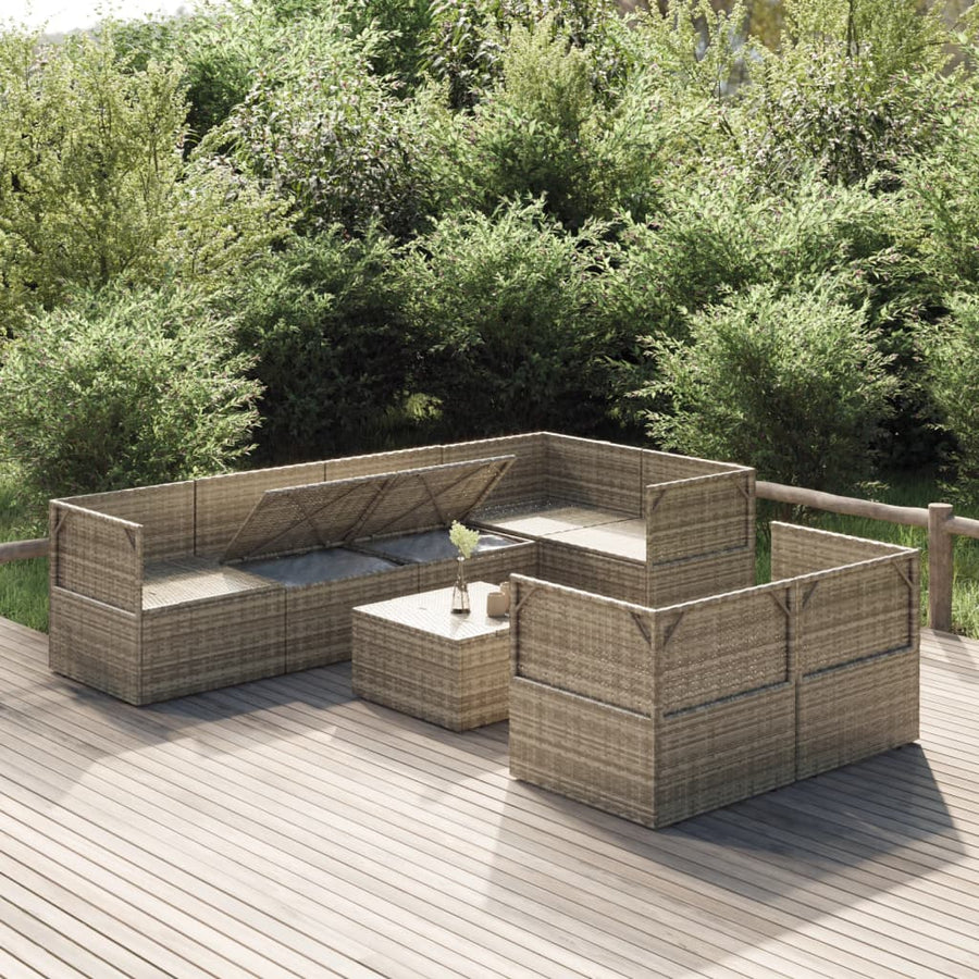 8 Piece Garden Lounge Set with Cushions Grey Poly Rattan