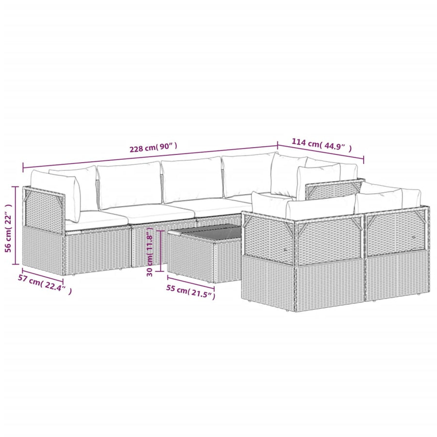 8 Piece Garden Lounge Set with Cushions Grey Poly Rattan