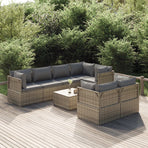 8 Piece Garden Lounge Set with Cushions Grey Poly Rattan