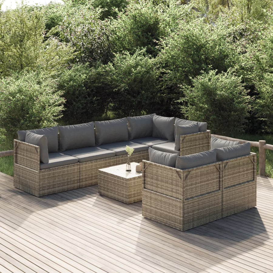 8 Piece Garden Lounge Set with Cushions Grey Poly Rattan