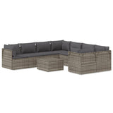 9 Piece Garden Lounge Set with Cushions Grey Poly Rattan