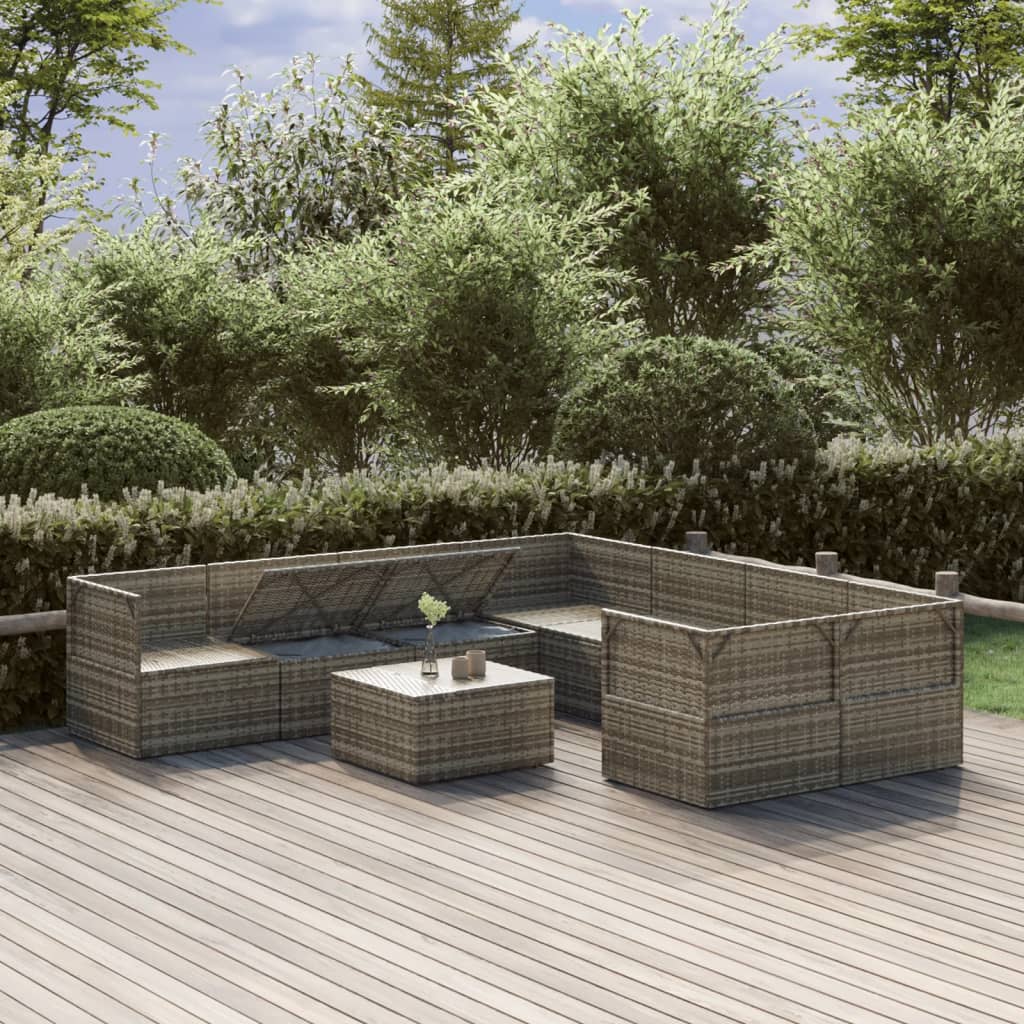 9 Piece Garden Lounge Set with Cushions Grey Poly Rattan