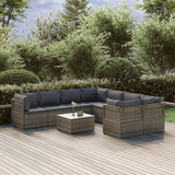 9 Piece Garden Lounge Set with Cushions Grey Poly Rattan