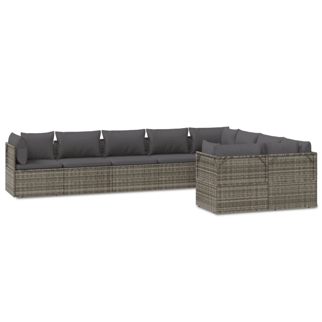 9 Piece Garden Lounge Set with Cushions Grey Poly Rattan