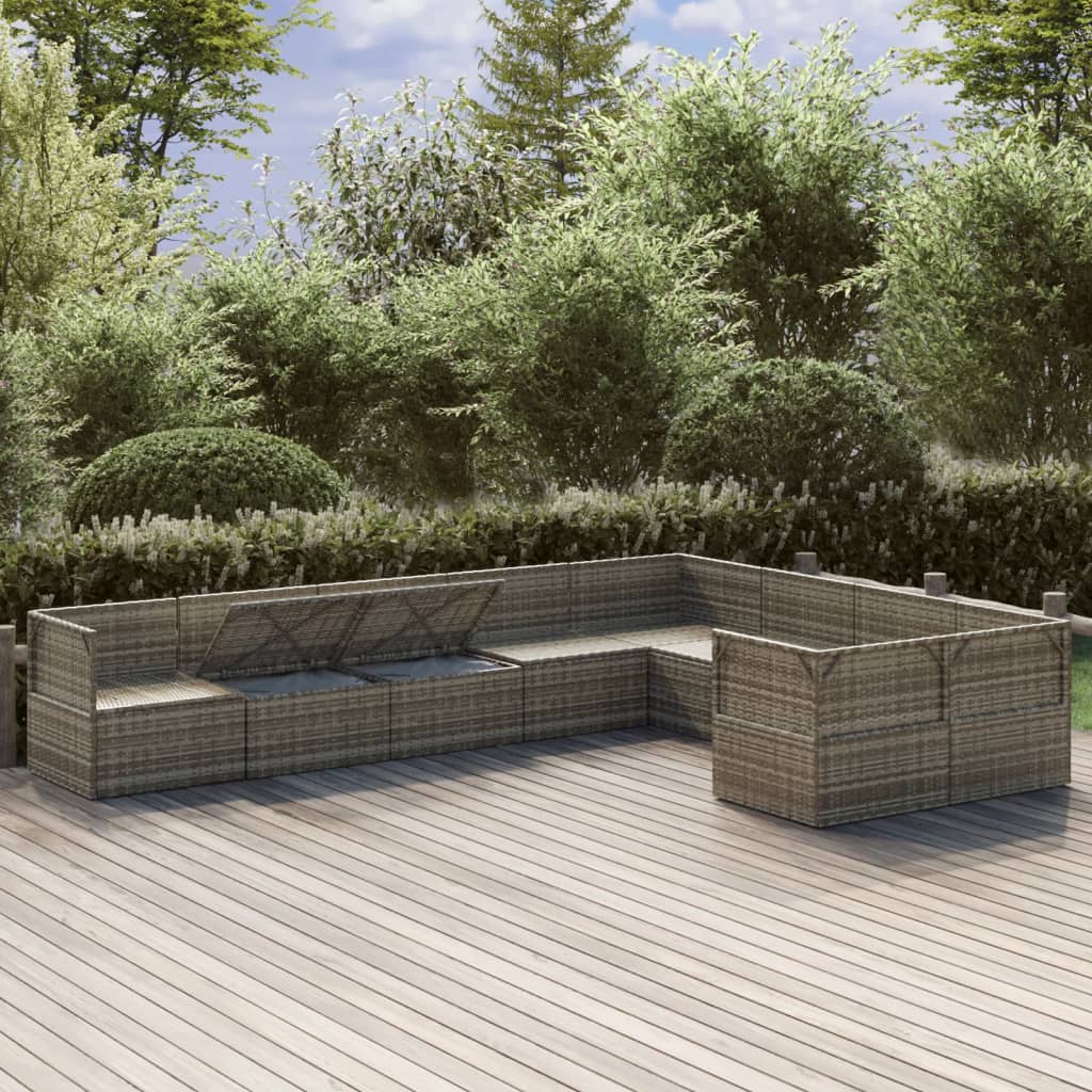 9 Piece Garden Lounge Set with Cushions Grey Poly Rattan