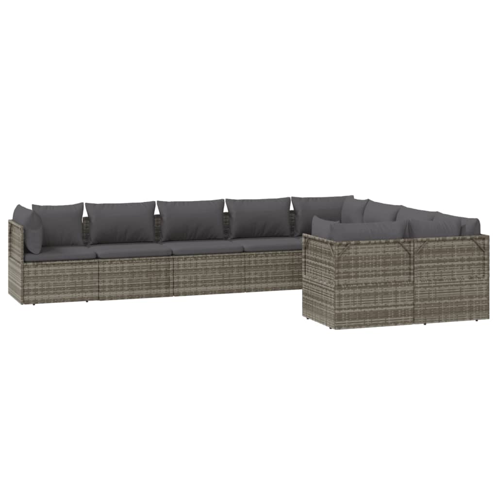9 Piece Garden Lounge Set with Cushions Grey Poly Rattan