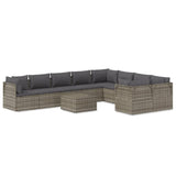 10 Piece Garden Lounge Set with Cushions Grey Poly Rattan - Front View