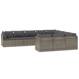 10 Piece Garden Lounge Set with Cushions Grey Poly Rattan
