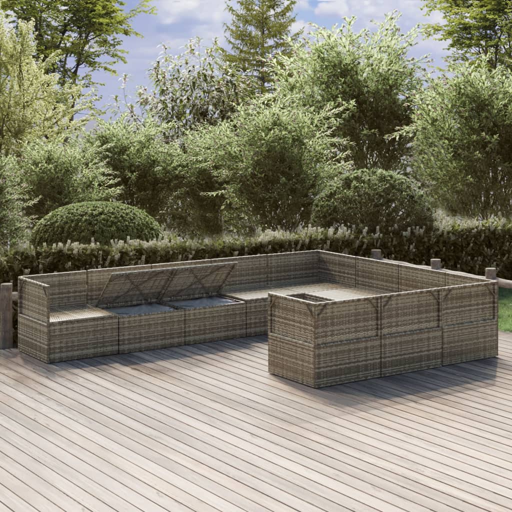 10 Piece Garden Lounge Set with Cushions Grey Poly Rattan