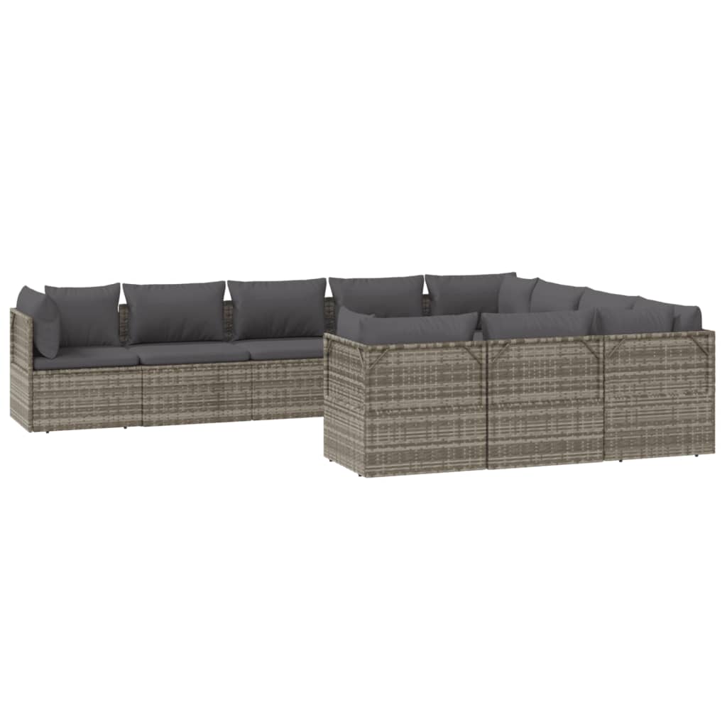 10 Piece Garden Lounge Set with Cushions Grey Poly Rattan