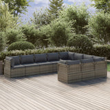 10 Piece Garden Lounge Set with Cushions Grey Poly Rattan