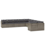 10 Piece Garden Lounge Set with Cushions Grey Poly Rattan - Front View