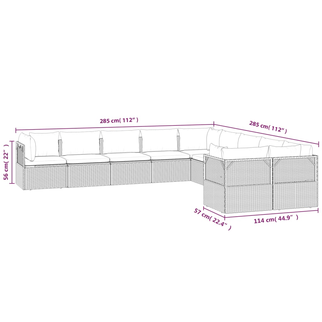 10 Piece Garden Lounge Set with Cushions Grey Poly Rattan