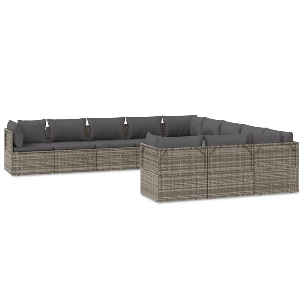 11 Piece Garden Lounge Set with Cushions Grey Poly Rattan