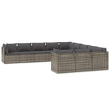 11 Piece Garden Lounge Set with Cushions Grey Poly Rattan