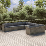 11 Piece Garden Lounge Set with Cushions Grey Poly Rattan